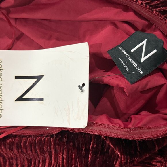 Naked Wardrobe Red Wine Textured Velvet Strapless Bodysuit Womens Small - Picture 4 of 7